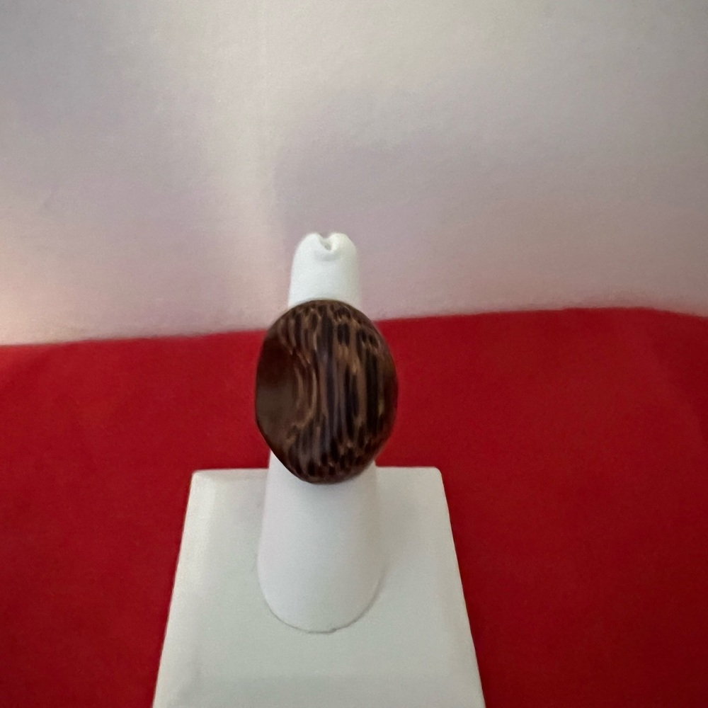 Large, hand-carved, brown wooden women's ring, size 6